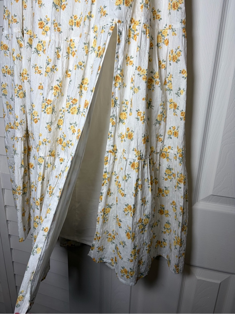 Altar'd State Yellow Floral Tiered Maxi Skirt Cotton Boho Eyelet White S - Picture 7 of 16
